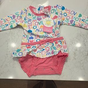 Ruffle Butts Multicolor Love Print Swimsuit